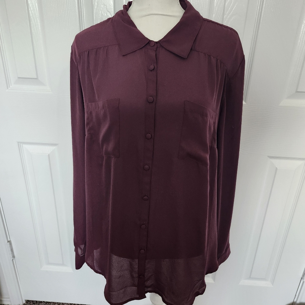 Torrid Size 2 Madison Georgette Long Sleeve Button Down Lightweight Top Purple